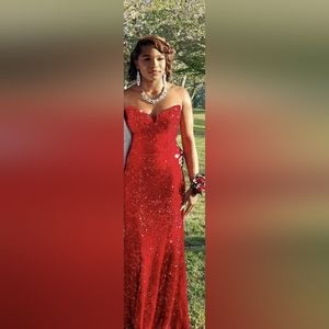 Red Strapless Sequin Prom Dress
